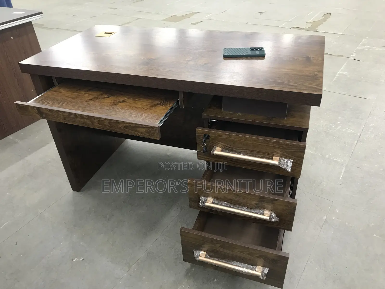 Walnut Executive Office Desk With Lockable Drawers