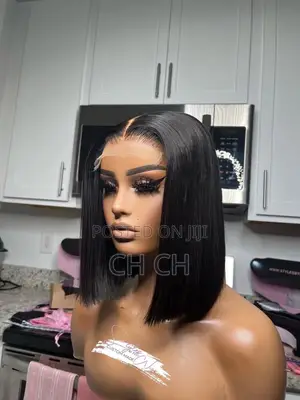 New 100% Human Hair Black 12 Inches Short Bob Wig a 4by4 Closure