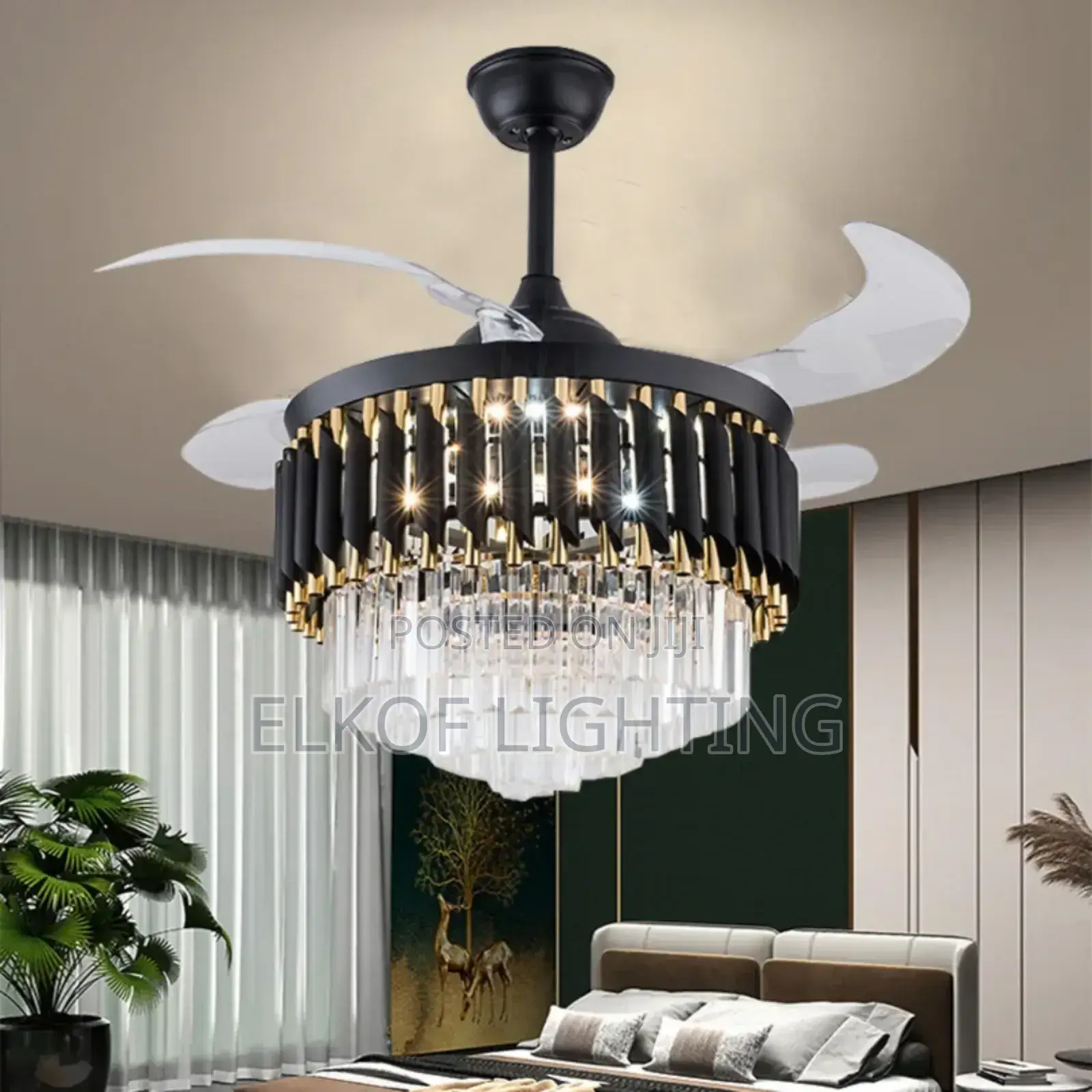 Remote Control Chandelier Gold Fanlight, Bluetooth Music Fan Light