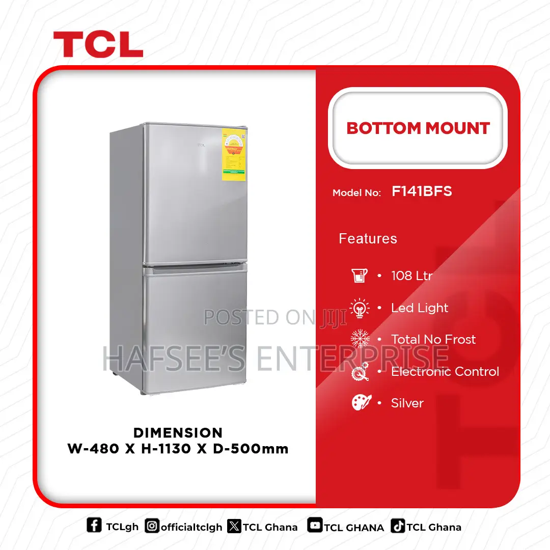TCL 108 Liters Bottom Freezer Refrigerator