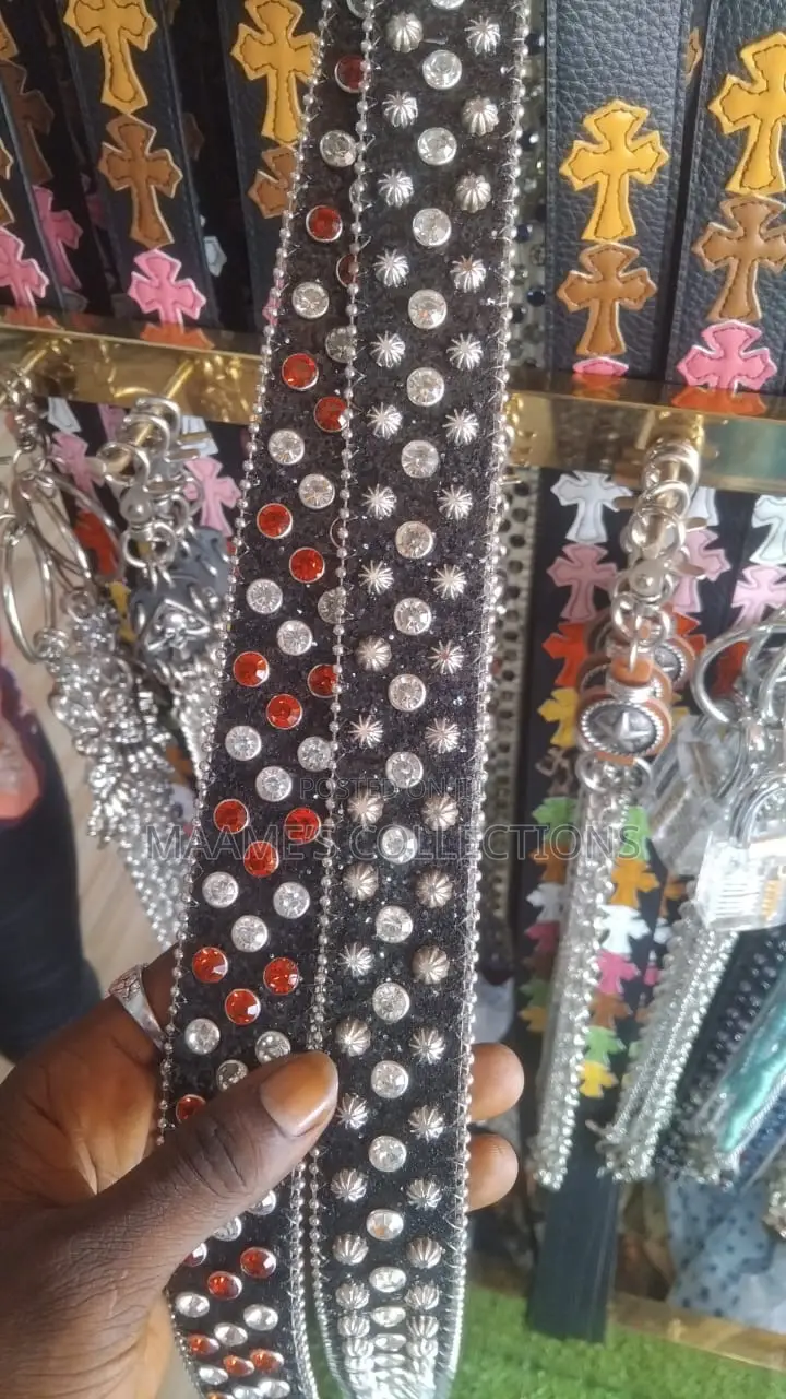 Men Women Punk Rock Belt Pu Leather With Rhinestone