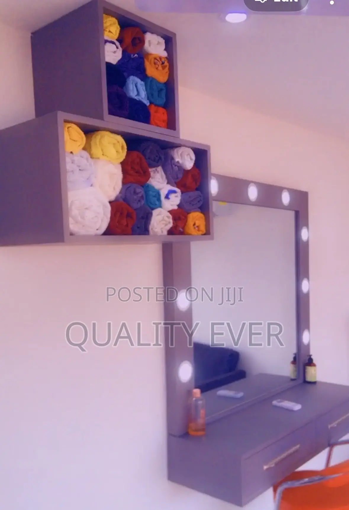 A Salon Or Home Dressing Mirror With Light Shelves For Sale