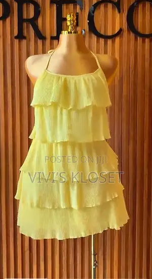Woven Fabric Multi-Layered Ruffle Tie-Free Women's Short Dress