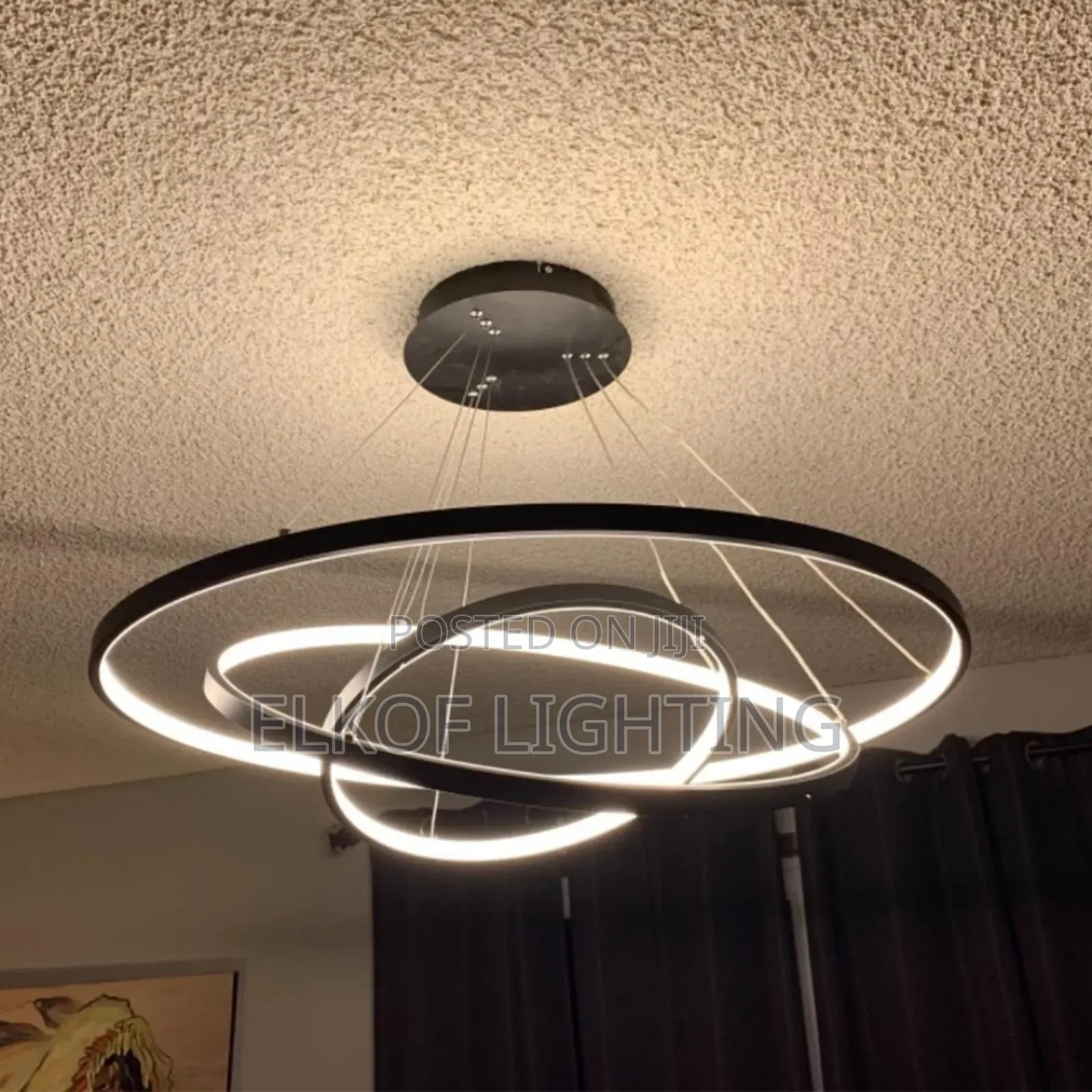 Circle Hanging 20+40+60cm Pendant 3 Ring Black Luxury Chandelier