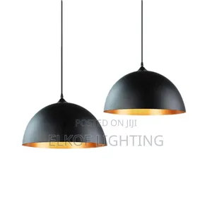 Black and Gold Dome Pendant Light Industrial Restaurant Bar Chandelier