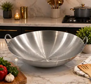 55cm Stainless Steel Wok Pan