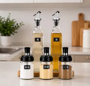 Oil Glass Dispenser Set With Spices Jars