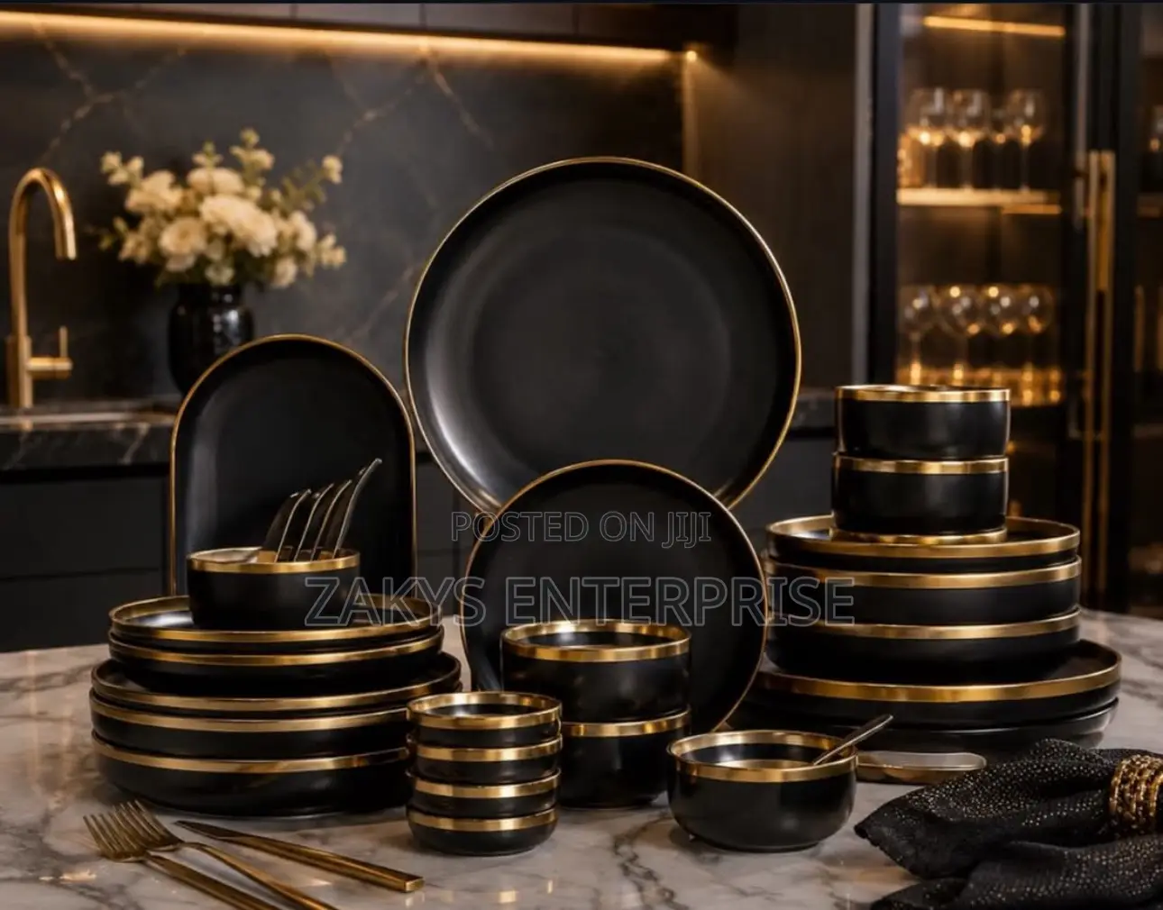 Nordic Style Black Dinnerware Set 24pcs