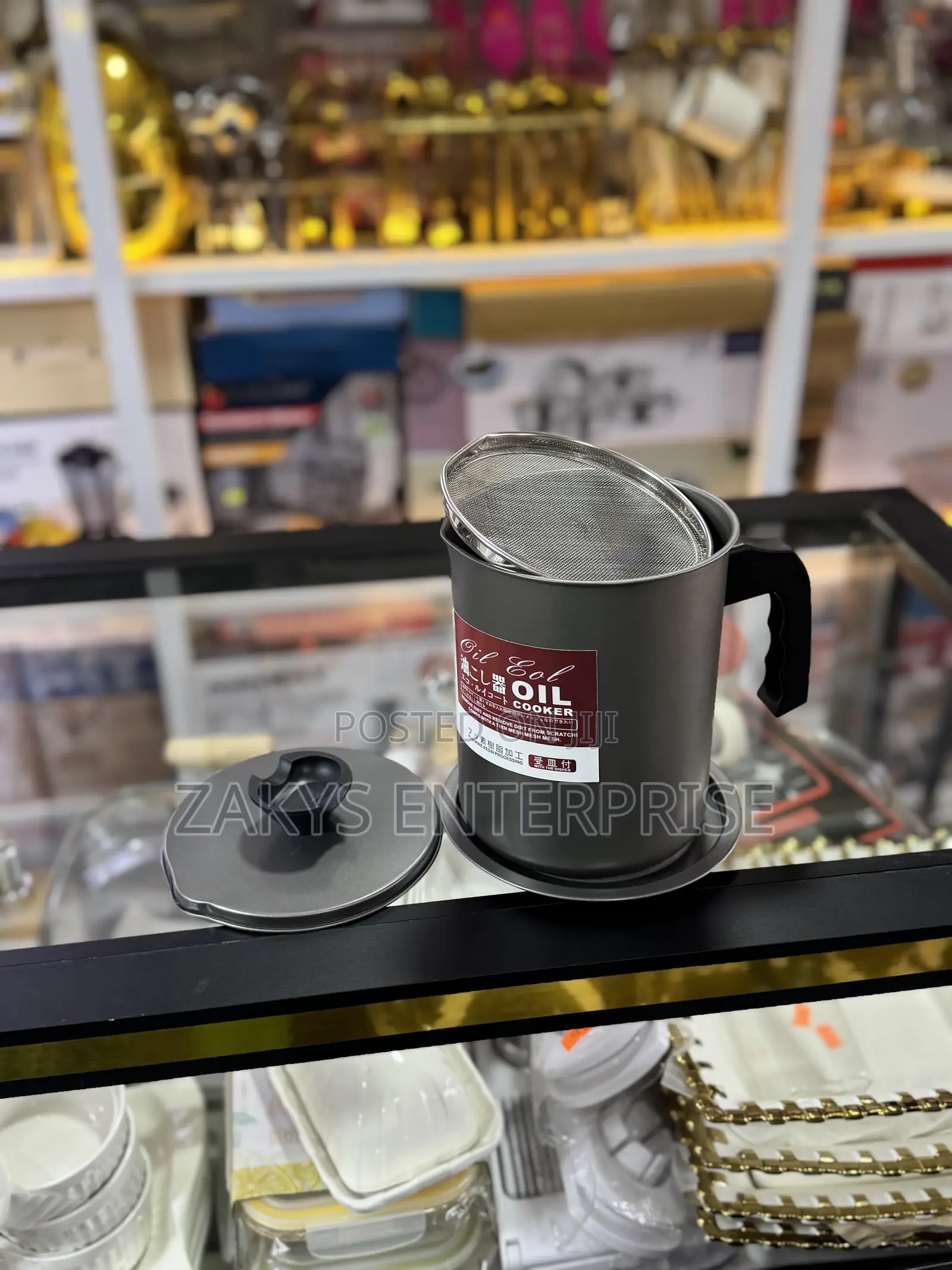 Stainless Oil Storage Cup With Strainer Lid