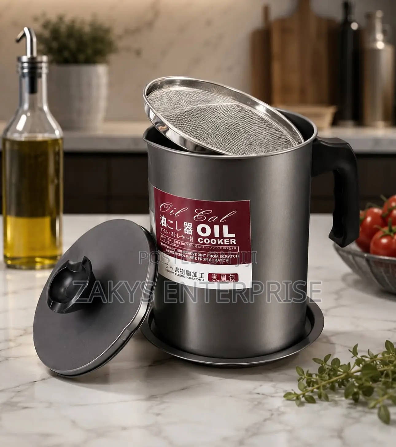Stainless Oil Storage Cup With Strainer Lid