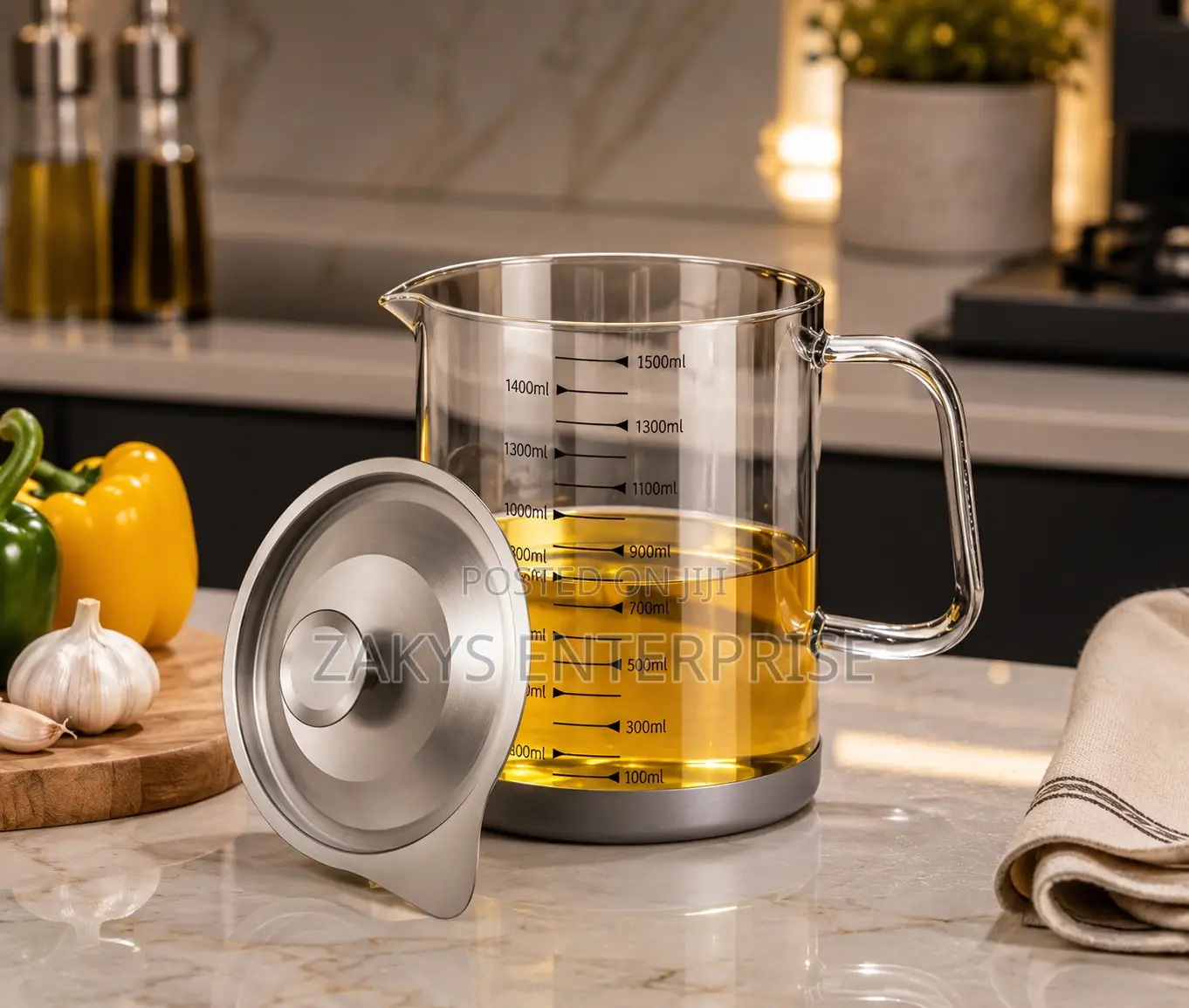 Oil Glass Storage Cup With Strainer Lid