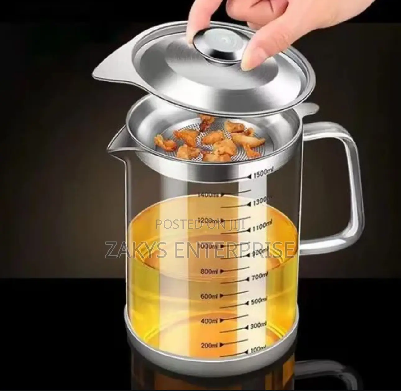 Oil Glass Storage Cup With Strainer Lid
