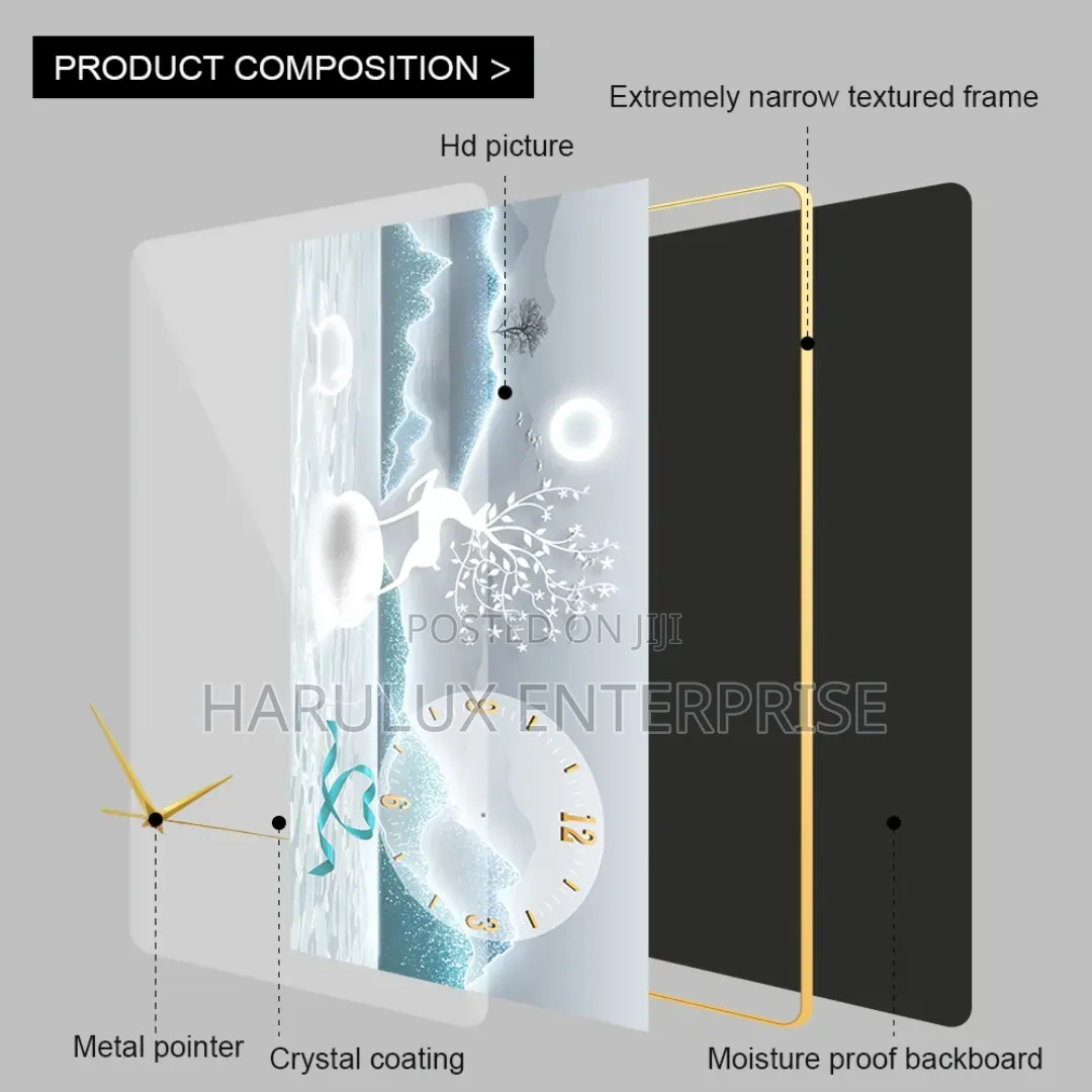 Luxury 3d Crystal Porcelain Wall Clock Art (60x30cm)