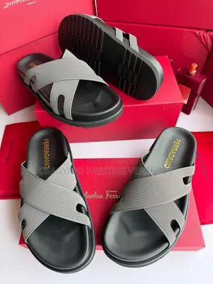 Quality Salvatore Ferragamo Cross-Strap Luxury Slides – Grey