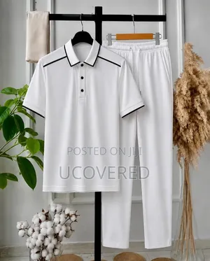 Two-Piece Set Features a Classic Polo Shirt and Matching Joggers