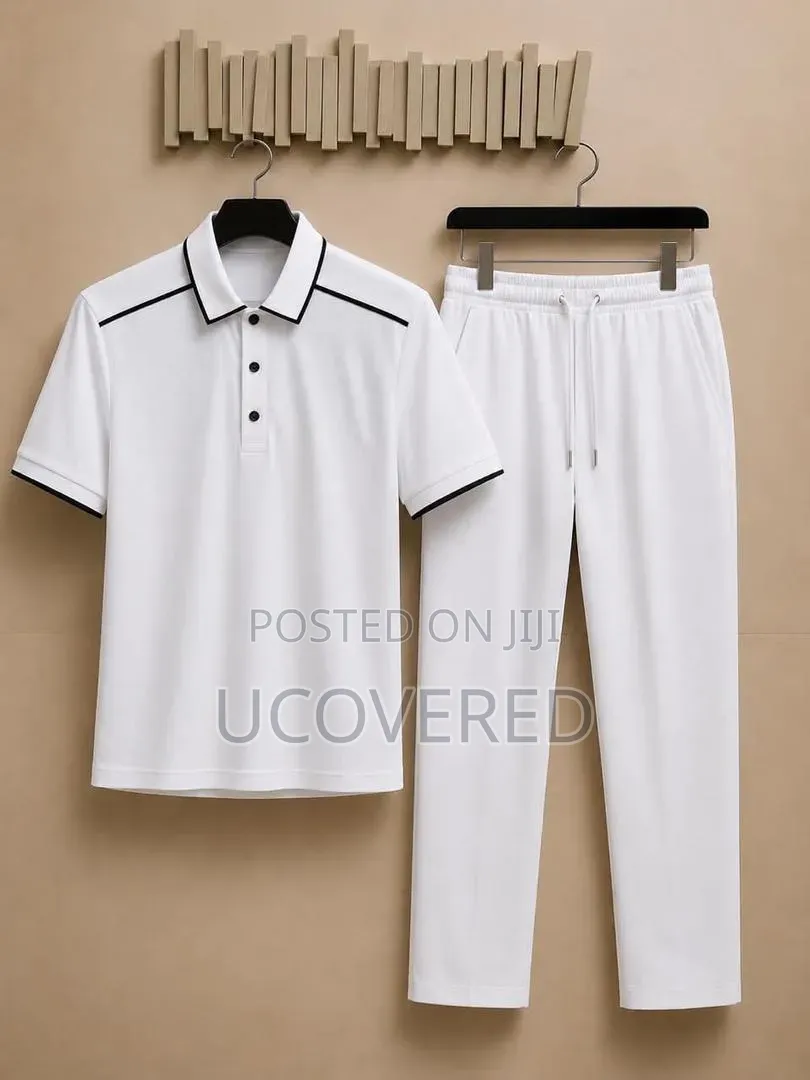 Two-Piece Set Features a Classic Polo Shirt and Matching Joggers