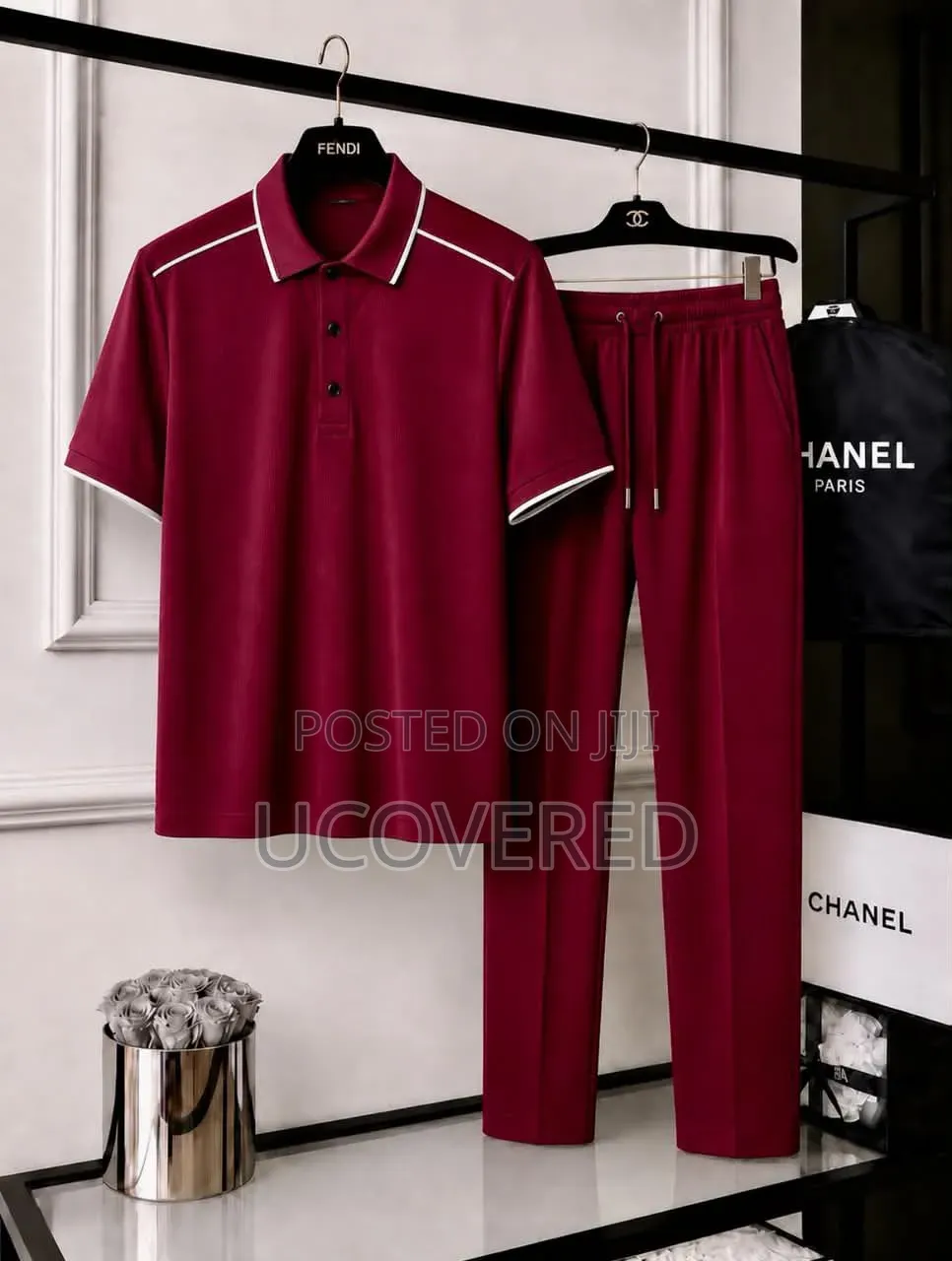 Two-Piece Set Features a Classic Polo Shirt and Matching Joggers