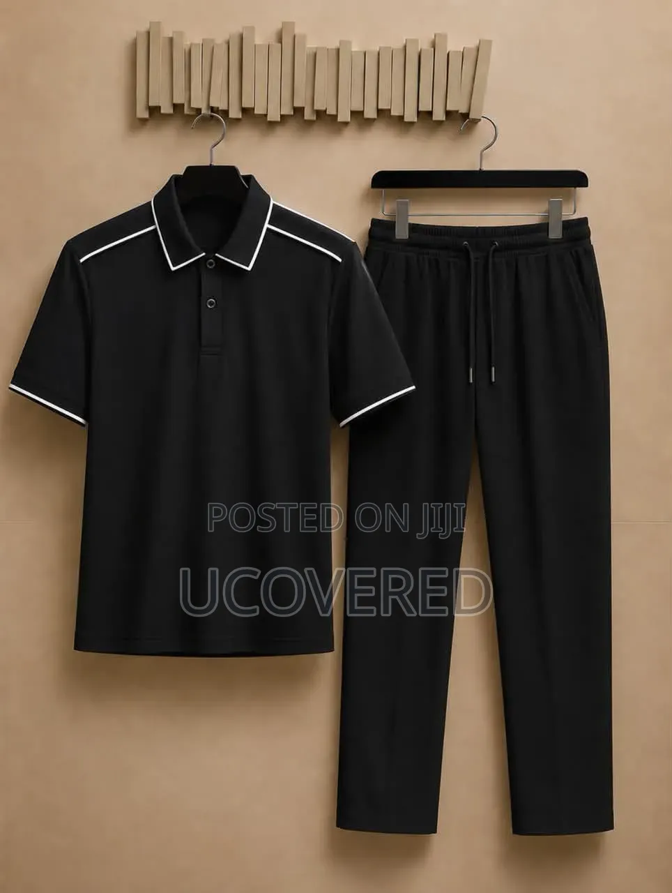 Two-Piece Set Features a Classic Polo Shirt and Matching Joggers