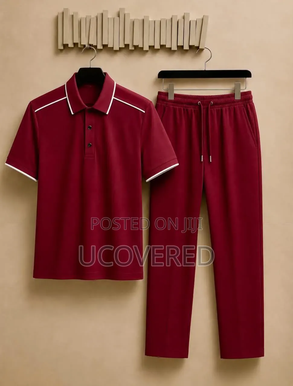 Two-Piece Set Features a Classic Polo Shirt and Matching Joggers