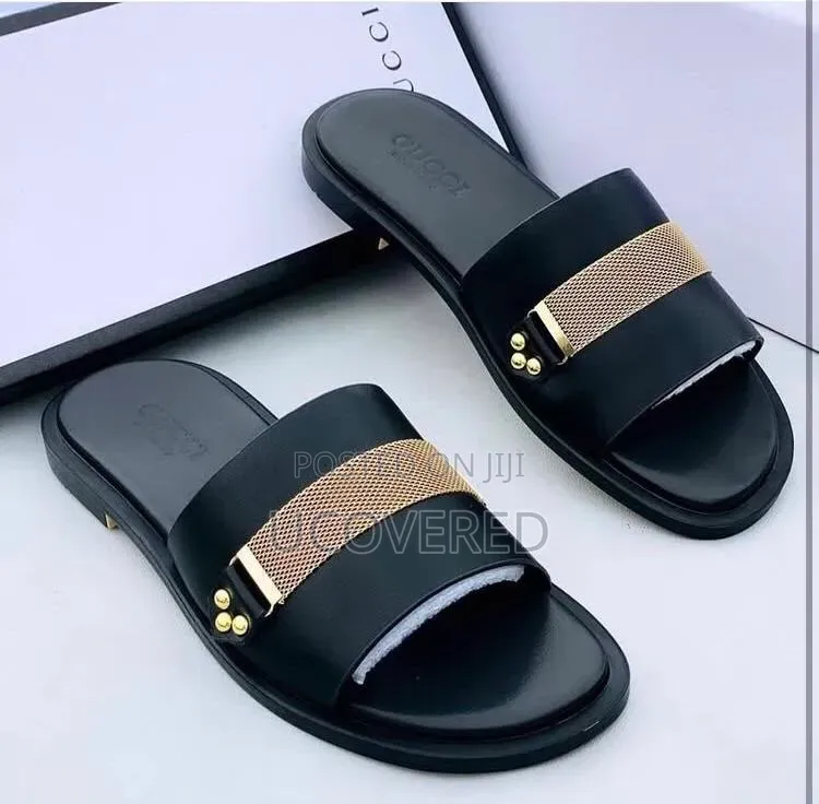 Gucci Black Leather Slippers