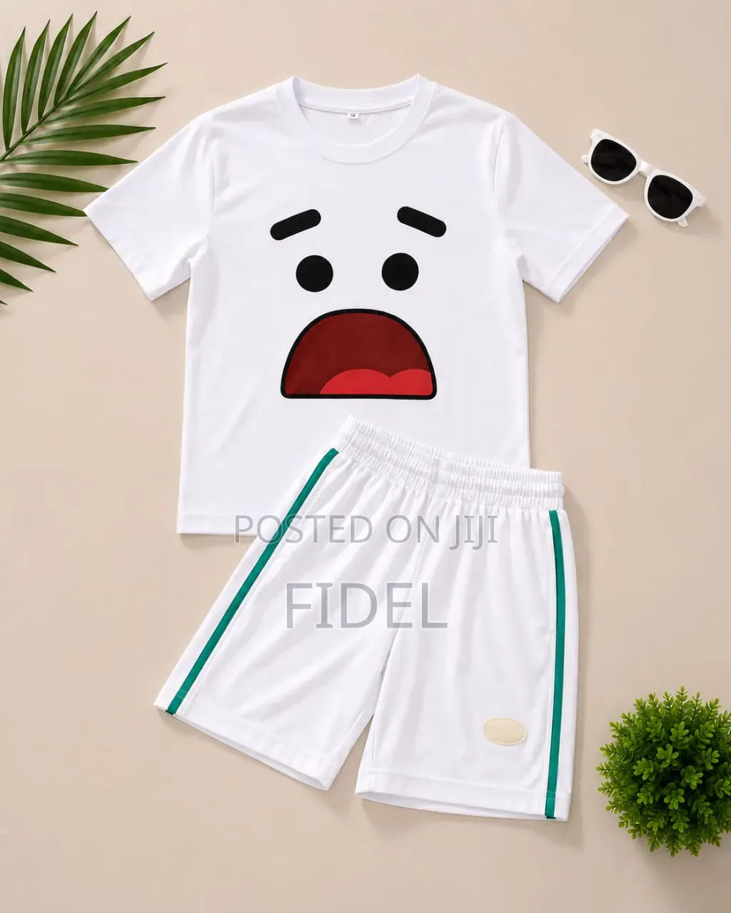 Trendy Unisex Kids 2-Piece Outfit – Cotton Top Polycotton Shorts