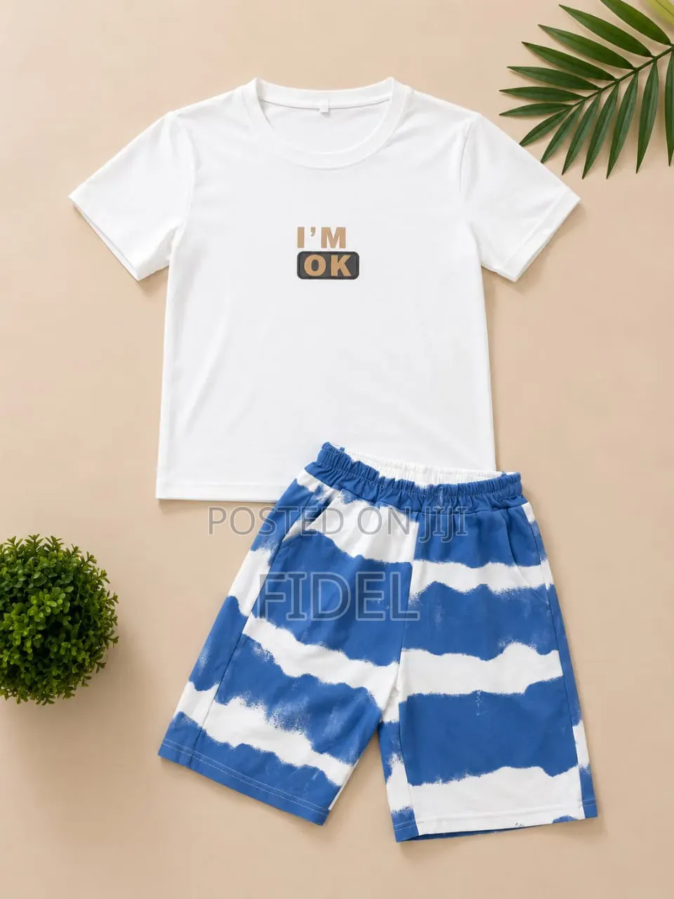 Trendy Unisex Kids 2-Piece Outfit – Cotton Top Polycotton Shorts