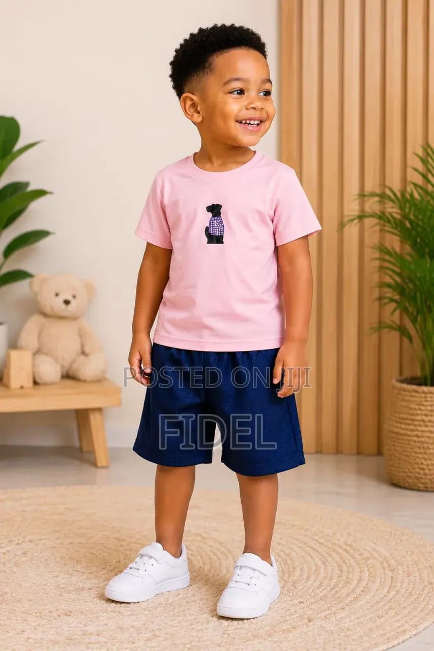 Trendy Unisex Kids 2-Piece Outfit – Cotton Top Polycotton Shorts