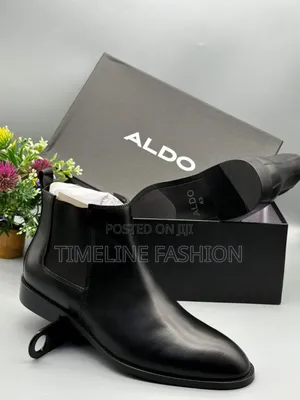 Genuine Leather Aldo Men's Ankle Boots Black Colour