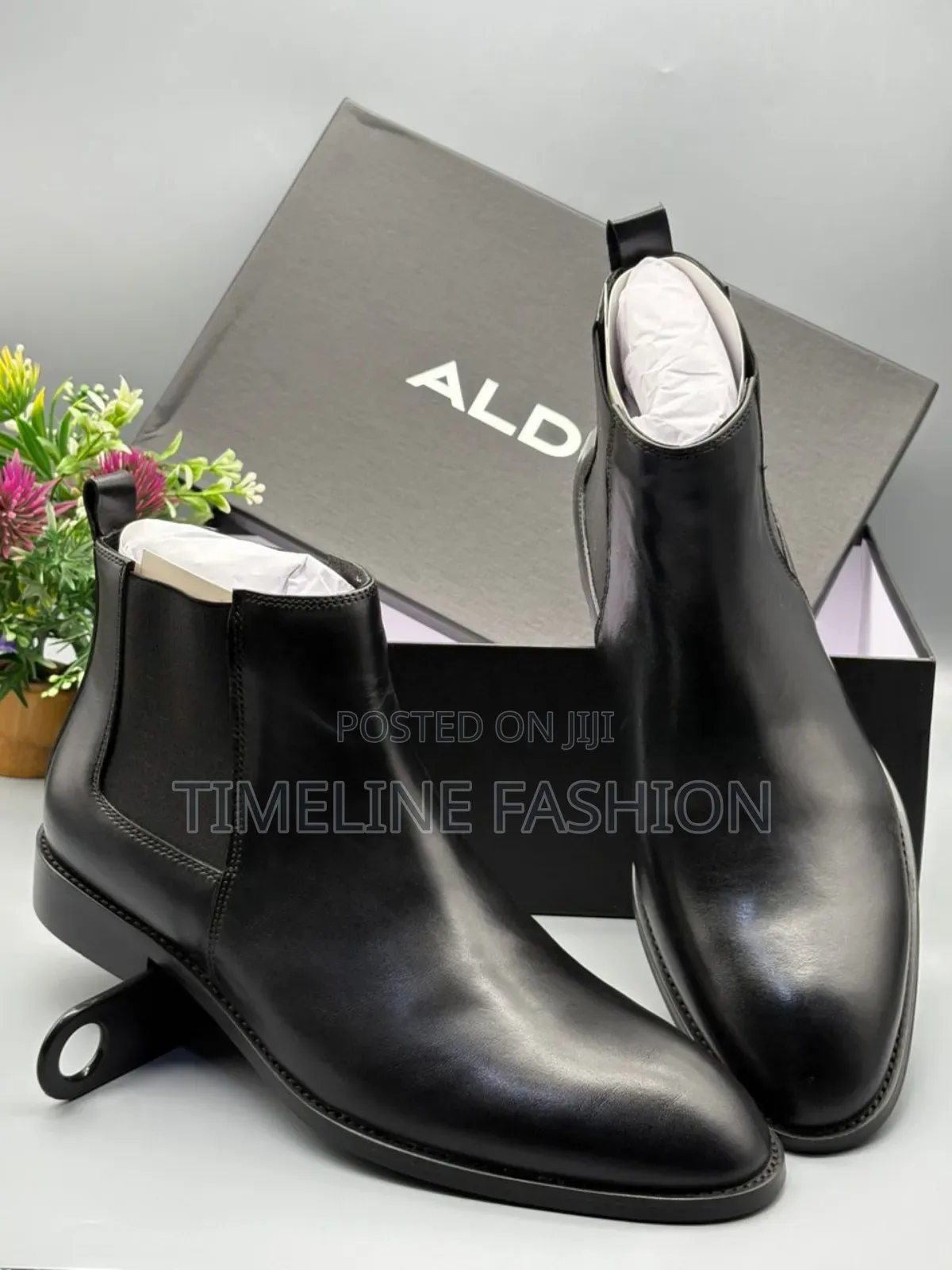 Genuine Leather Aldo Men's Ankle Boots Black Colour