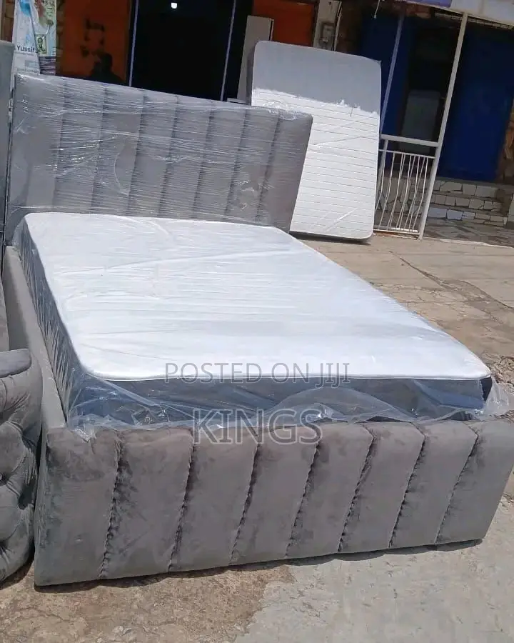 Luxury Fabric Double Bed Frame With Mattress– Brand New