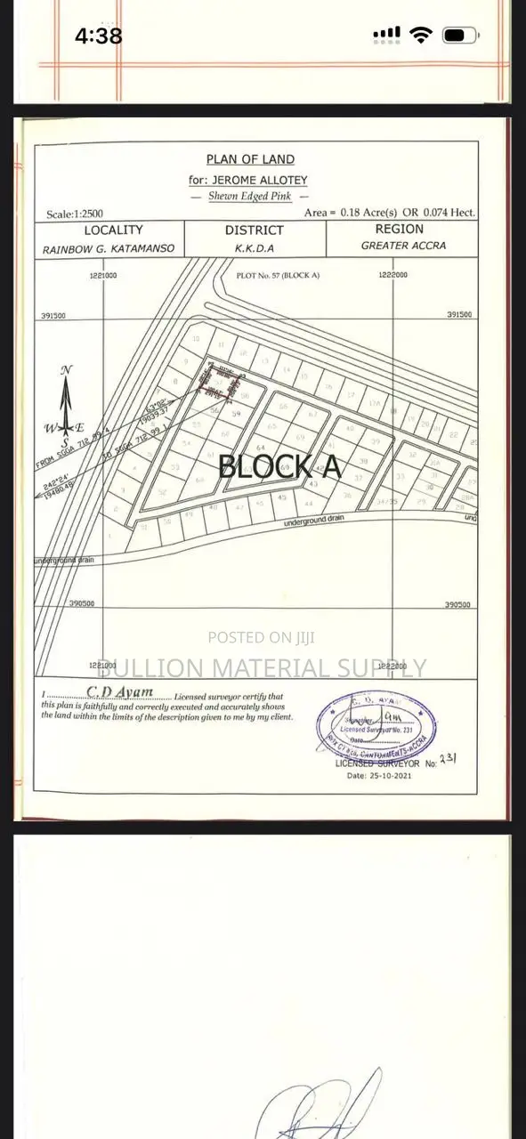 Fully Fenced 1 Plot of Land for Sale, 100ft X 80ft at Kantamanso.