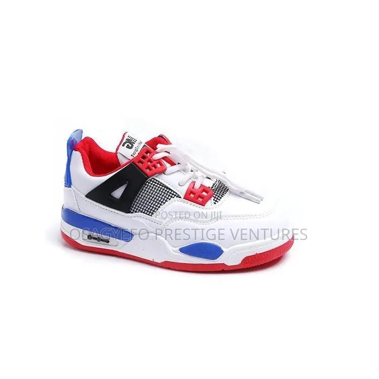 Kids’ Jordan 4-Inspired Sneakers – White/Red/Blue