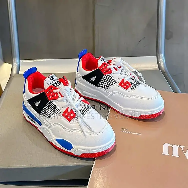 Kids’ Jordan 4-Inspired Sneakers – White/Red/Blue
