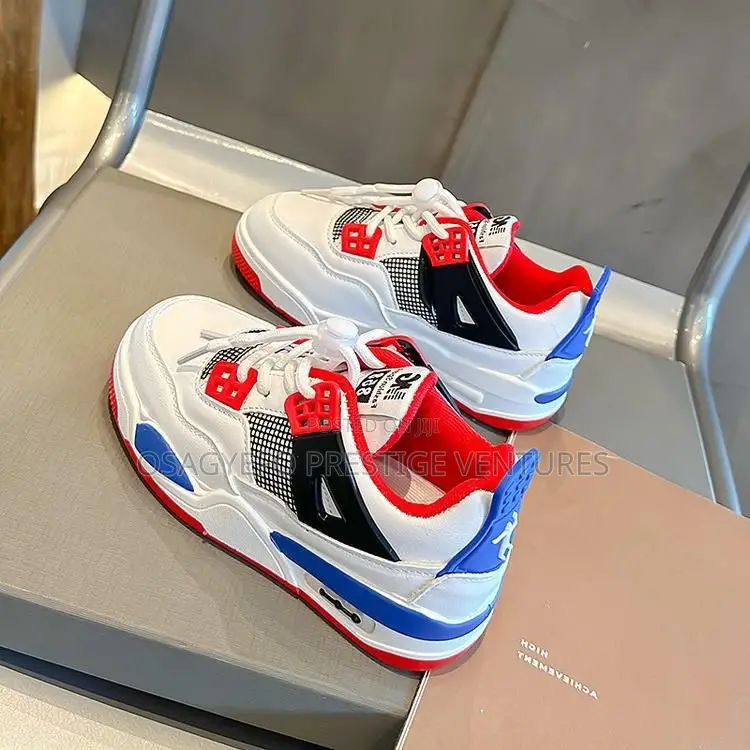 Kids’ Jordan 4-Inspired Sneakers – White/Red/Blue