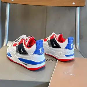 Kids’ Jordan 4-Inspired Sneakers – White/Red/Blue