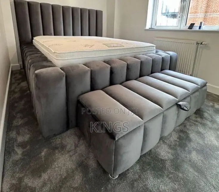 Luxury Fabric Upholstered Queen Size Bed Frame – Brand New