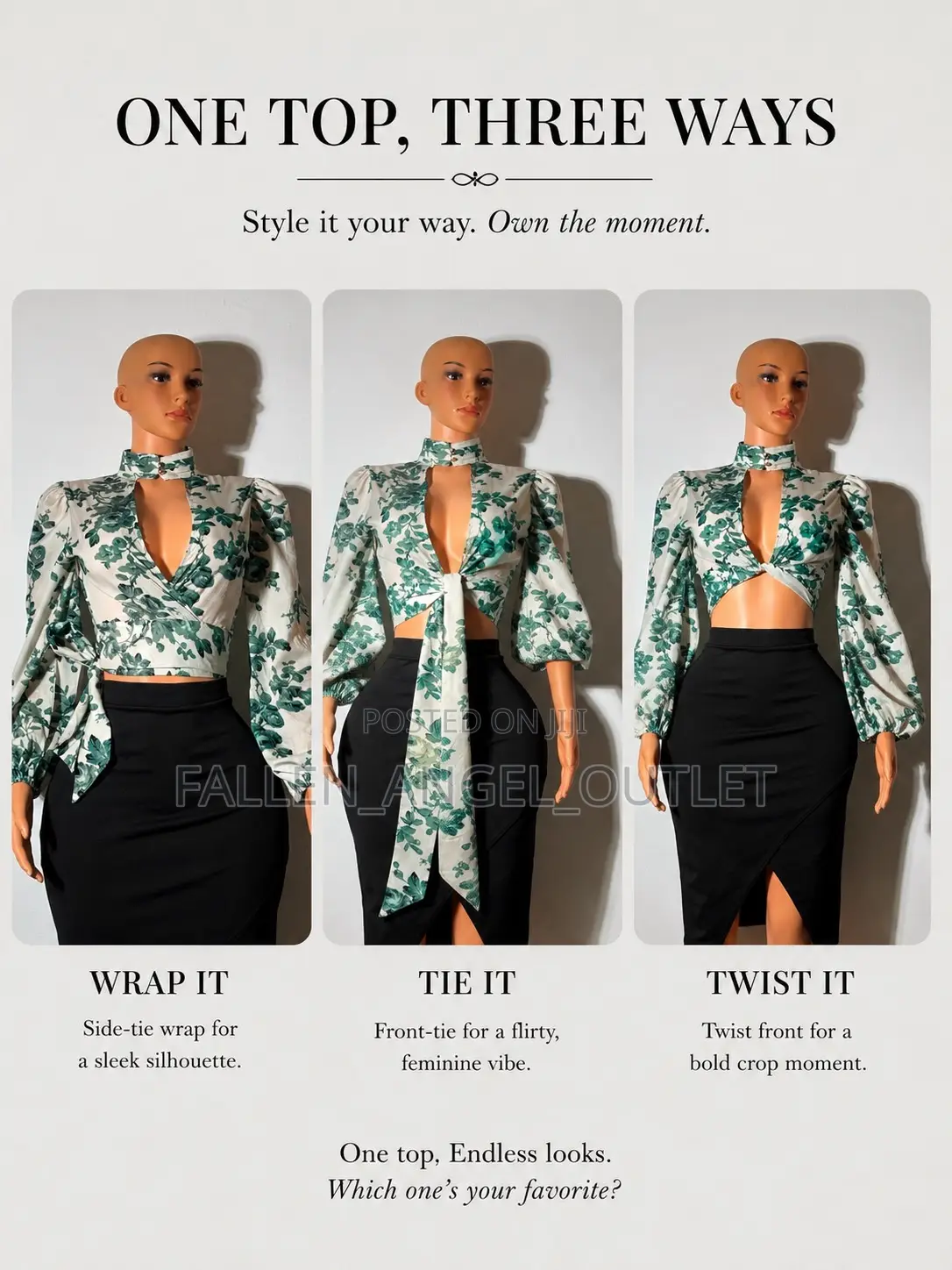 Elegant Floral Wrap Crop Blouse With Choker Neck