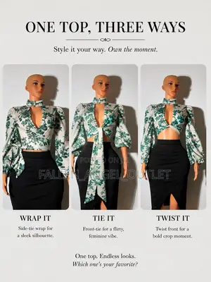 Elegant Floral Wrap Crop Blouse With Choker Neck