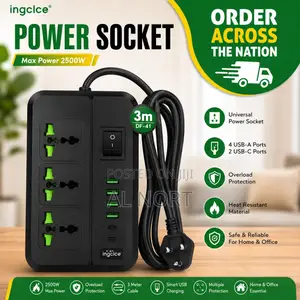 Ingcice Df-41 3m Power Socket – 2500w Multi-Socket Extension