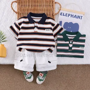 Boys' Striped Polo Shirt Cargo Shorts 2-Piece Set