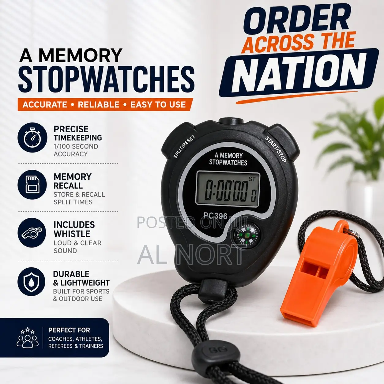 Pc396 Digital Memory Stopwatch With Compass and Whistle