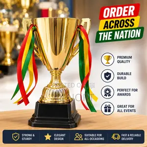 Gold Award Trophy Cup With Ghana Color Ribbons