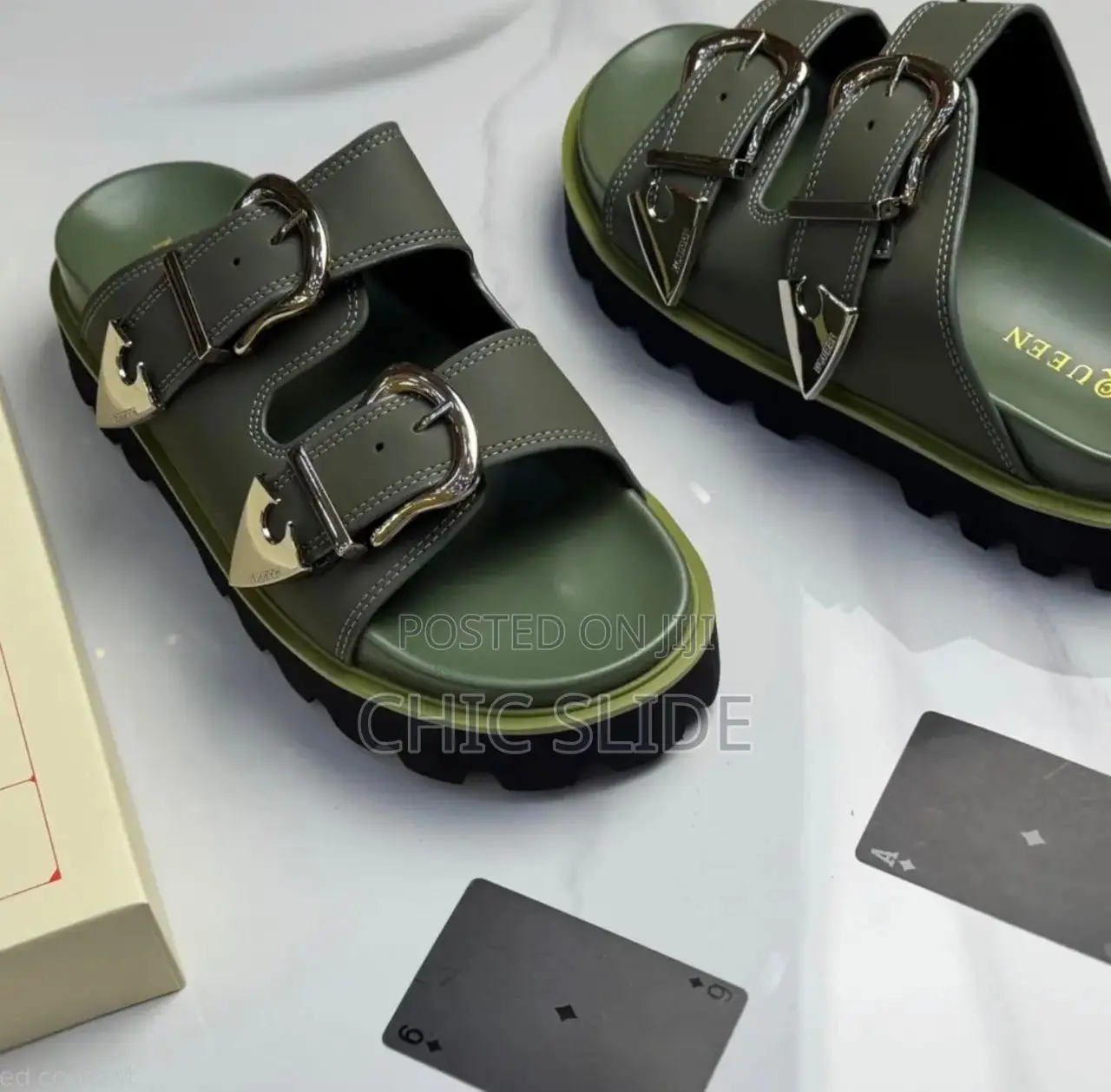 Double Buckle Chunky Slides