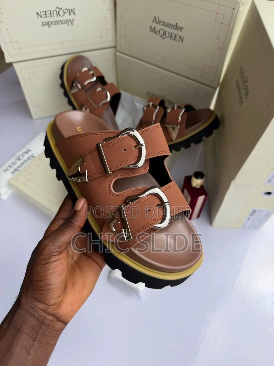 Double Buckle Chunky Slides