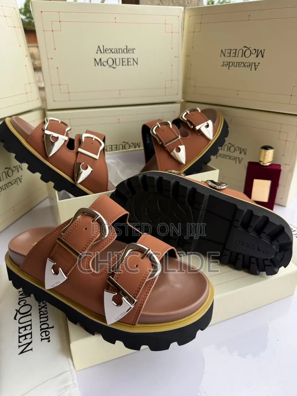 Double Buckle Chunky Slides