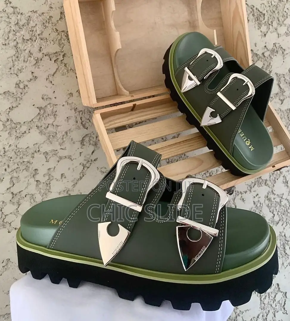 Double Buckle Chunky Slides