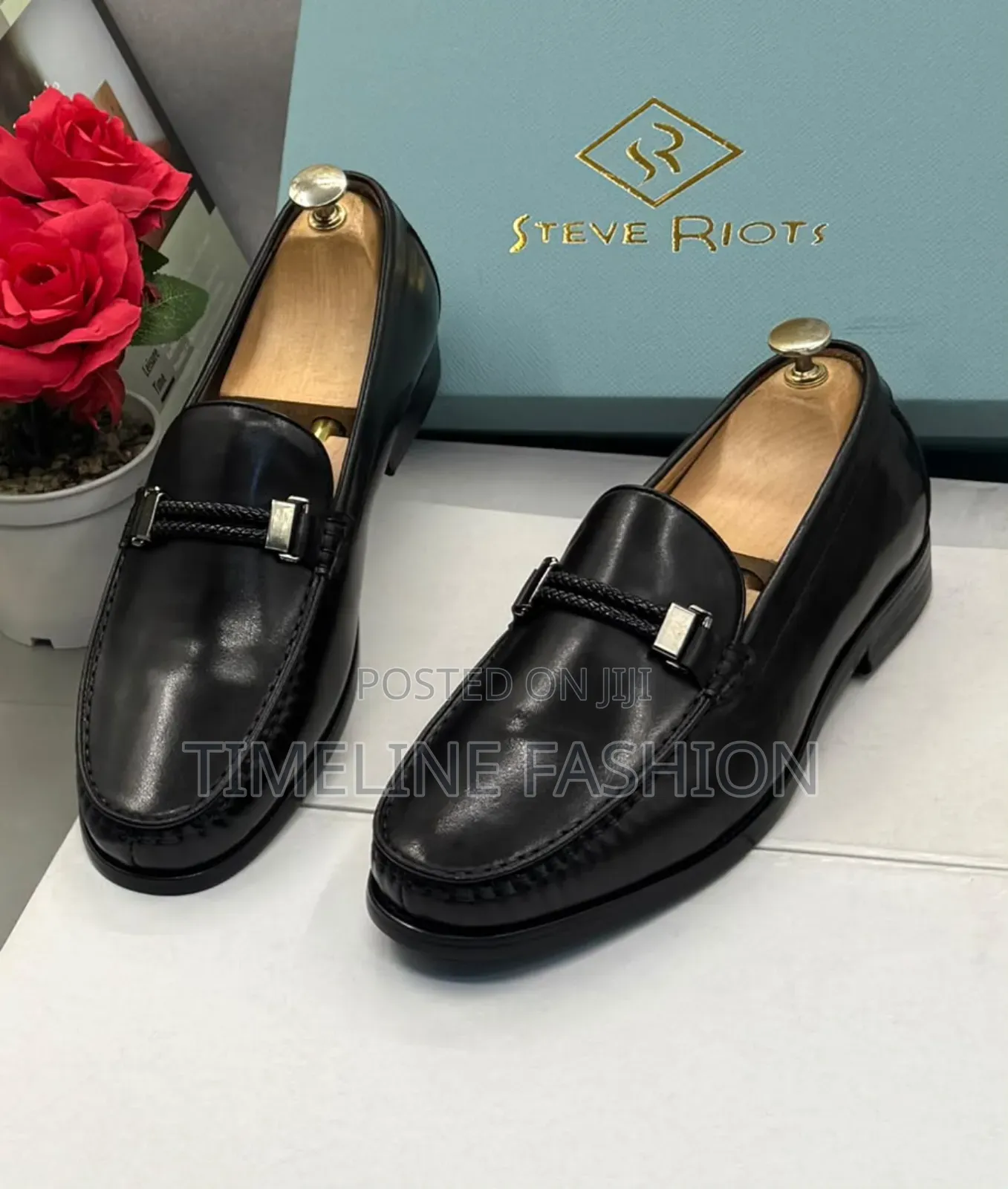 Steve Riot Penny Loafers Shoes Black Leather