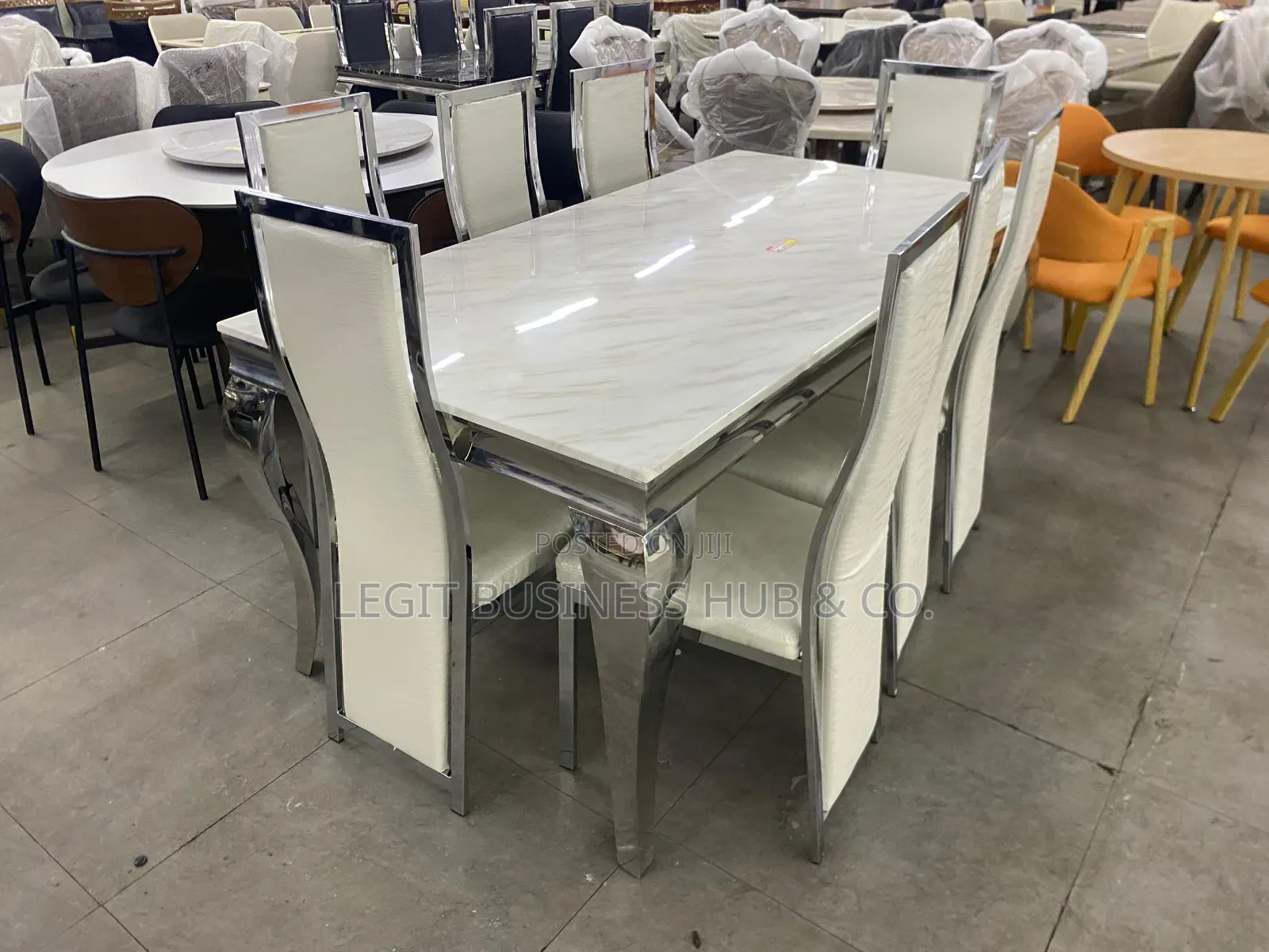 High-Quality Thick Marble With Stainless Steel Dining Set