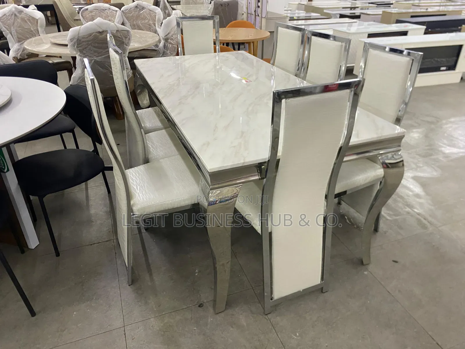 High-Quality Thick Marble With Stainless Steel Dining Set