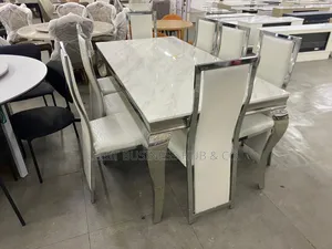 High-Quality Thick Marble With Stainless Steel Dining Set